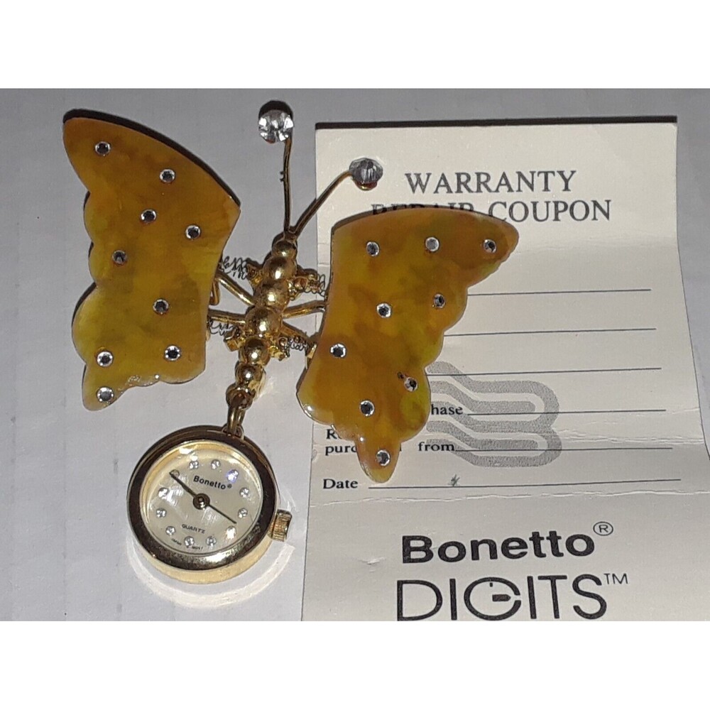 Bonetto Women's watch Vintage Gold Tone Butterfly Pendant Brooch Pin Jewelry